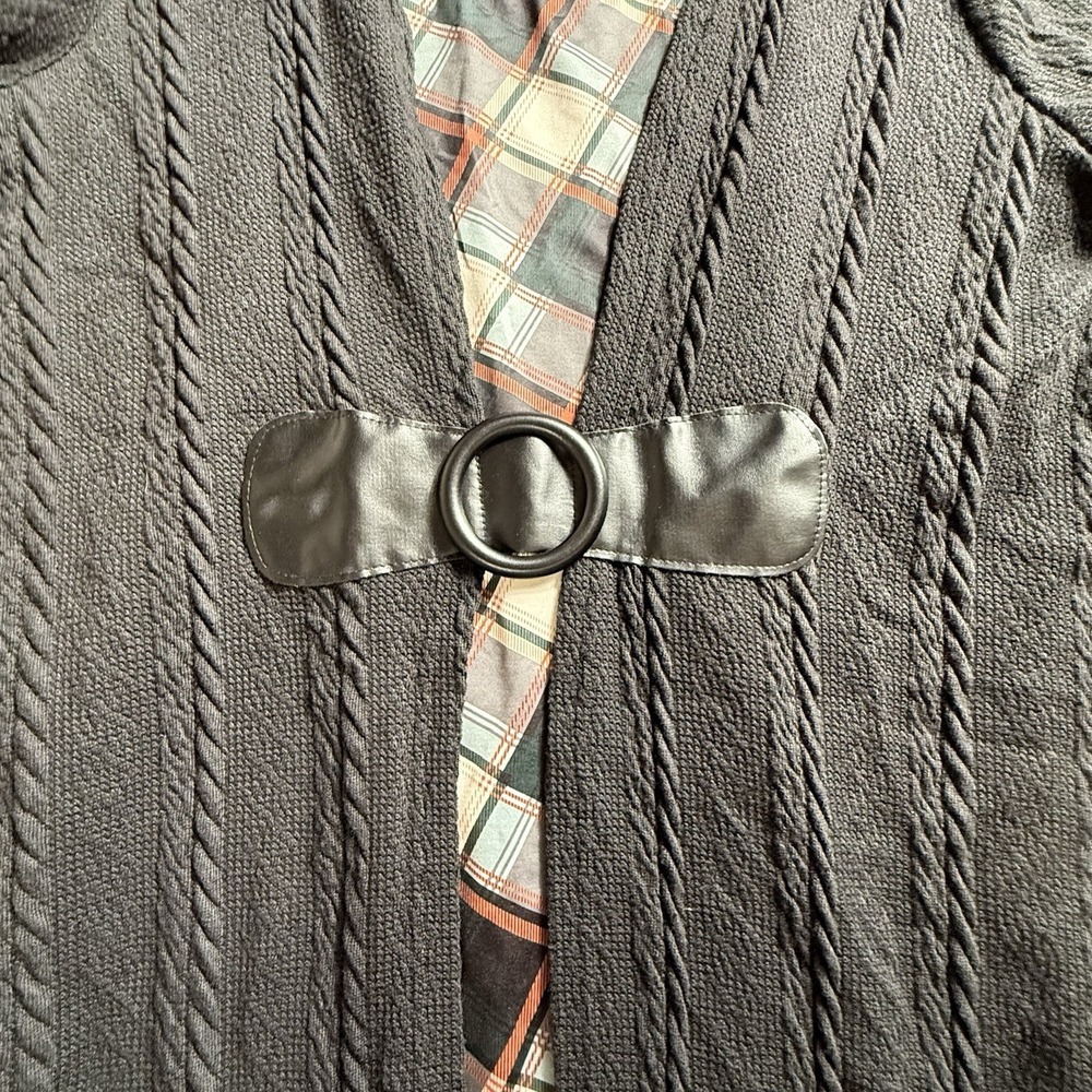Plus Size 3X 4X Plaid Dress Cable Knit Cardigan Overlay Belted Long Sleeve - Picture 2 of 13